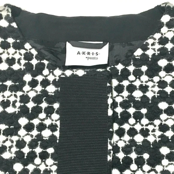 AKRIS PUNTO Blazer Jacket Tweed Dot Embroidered Wool Belted Waist Black White 8 - Picture 7 of 16